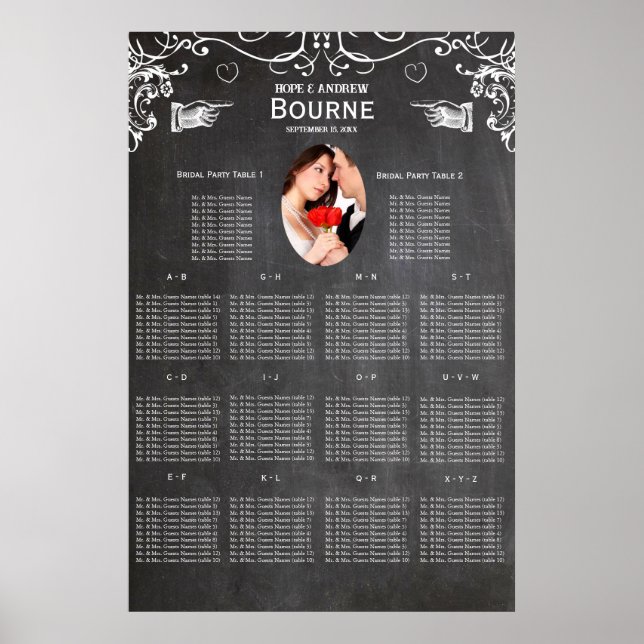 Vintage Modern Chalkboard Photo Seating Chart (Front)