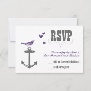 Vintage Modern Cute Purple Bird Grey Anchor RSVP