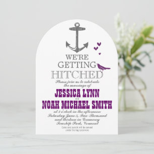 Vintage Modern Cute Purple Plum Bird Grey Anchor Invitation
