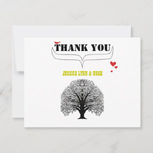 Vintage Modern Cute Swirl Tree Wedding Thank You Card