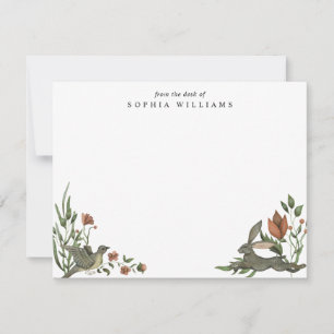 Vintage Modern Floral Garden Greenery Rabbit Bird  Card