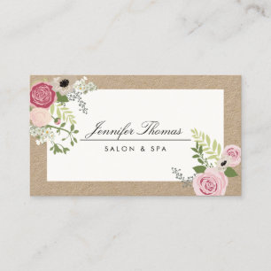 Vintage Modern Floral Motif Beauty Salon Kraft Business Card
