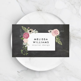 Vintage Modern Floral Motif on Chalkboard Designer Business Card