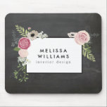 Vintage Modern Floral Motif on Chalkboard Designer Mouse Pad<br><div class="desc">Coordinates with the Vintage Modern Floral Motif on Chalkboard Designer Business Card Template by 1201AM. Your name or business name is elegantly framed with a vintage floral motif in a modern styling set on a black chalkboard background image. This design is part of a series of coordinating office supplies. Shop...</div>