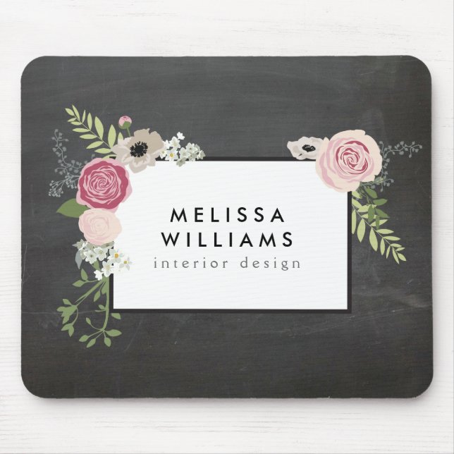 Vintage Modern Floral Motif on Chalkboard Designer Mouse Pad (Front)