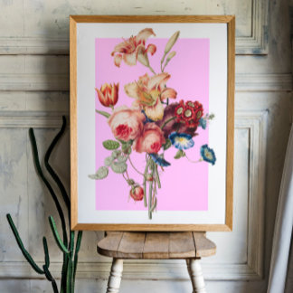 Vintage Modern Floral Pink Wall Art Poster