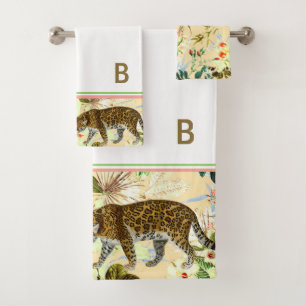 Vintage Modern Flower Tiger Jungle Tropical Bath Towel Set