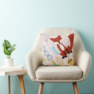 Vintage Modern Fox Acorn Woodland Pink Pillow