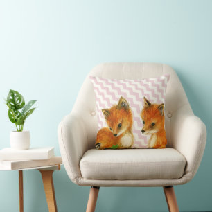 Vintage Modern Fox Acorn Woodland Pink Pillow