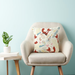Vintage Modern Fox Heart Woodland Baby Girl Pillow