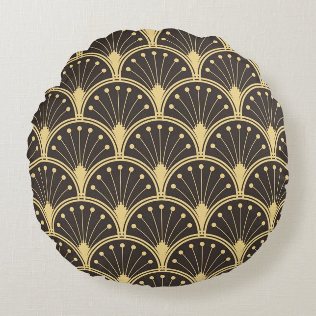 vintage modern geometric tiles pattern. golden lin round cushion (Front)