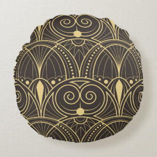 vintage modern geometric tiles pattern. golden lin round cushion