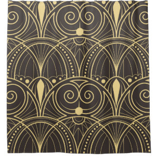 vintage modern geometric tiles pattern. golden lin shower curtain
