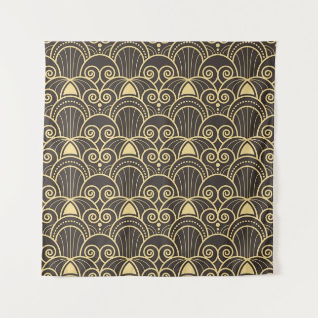 vintage modern geometric tiles pattern. golden lin tapestry (Front)