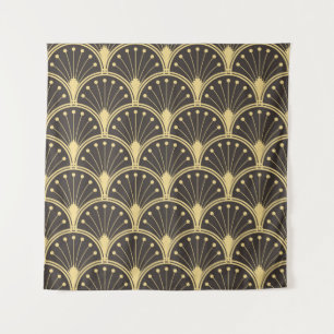 vintage modern geometric tiles pattern. golden lin tapestry