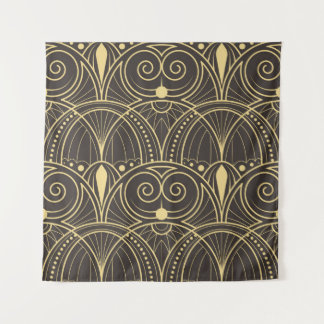 vintage modern geometric tiles pattern. golden lin tapestry