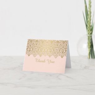 Vintage Modern Golden Lace Look Elegant Bridal Thank You Card
