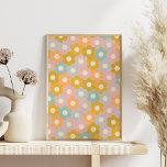 Vintage Modern Hexagon Flower Pattern in Pastel Poster<br><div class="desc">This sweet pattern features English Paper Pieced style hexagon flowers in a vintage modern pastel color palette of pink,  lavender,  peach,  teal,  and mustard. Great gift for quilters.</div>