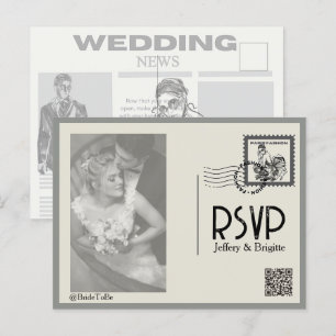 Vintage modern newspaper style wedding  postcard