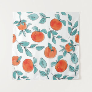 Vintage modern oranges fruit hand drawn illustrati tapestry