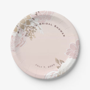 Vintage Modern Pink & Gold Rustic Floral Wedding Paper Plate