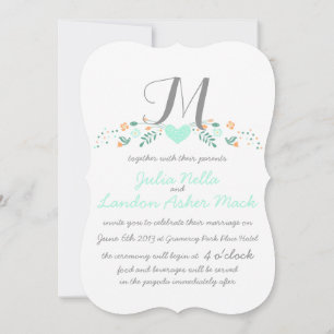 Vintage Modern Rustic Folk Art Mint Wedding Invitation