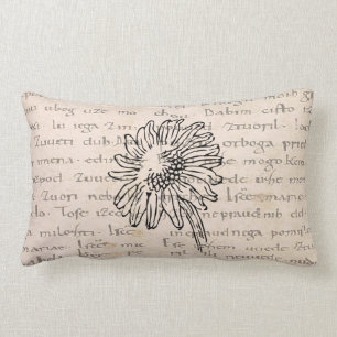 Vintage Modern sunflower illustration manuscript Lumbar Cushion