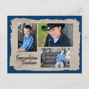 Vintage Modern Three Photo Graduation Announcement