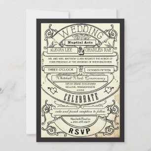 Vintage Modern Typography Ticket Wedding Invite