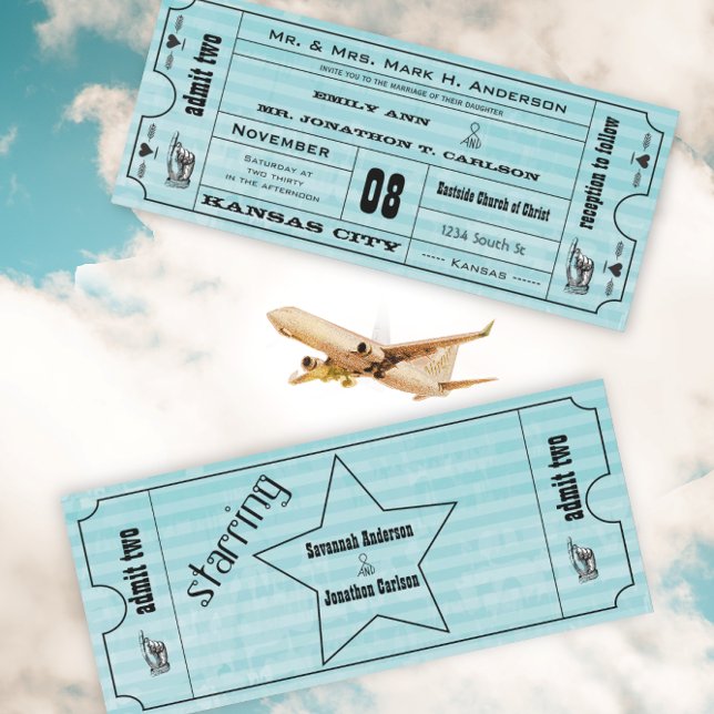 Vintage Modern Typography Ticket Wedding Invite (Creator Uploaded)