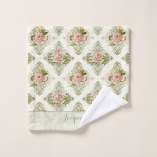 Vintage Modern Watercolor Floral Damask Pink Rose Wash Cloth