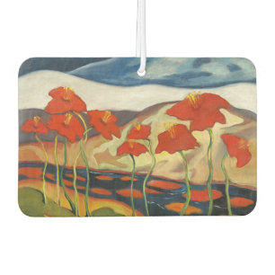 Vintage Modernist Red Poppies Surreal Landscape Car Air Freshener