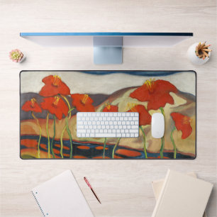 Vintage Modernist Red Poppies Surreal Landscape Desk Mat
