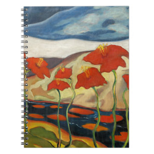 Vintage Modernist Red Poppies Surreal Landscape Notebook