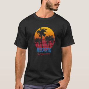 Vintage Modesto California Palm Trees Sunset CA Re T-Shirt