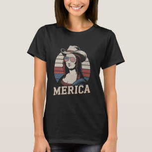 Vintage Mona Lisa Merica Cowgirl 4th of July USA F T-Shirt