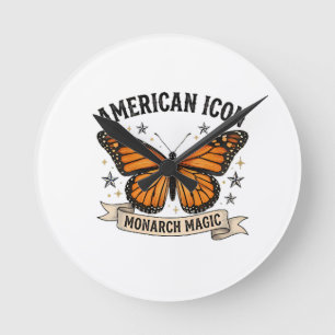 Vintage Monarch Butterfly American Icon Lumbar Pil Round Clock