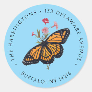 Vintage Monarch Butterfly Sky Blue Return Address Classic Round Sticker