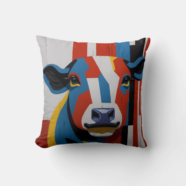 vintage mondrian animal cow  cushion (Front)