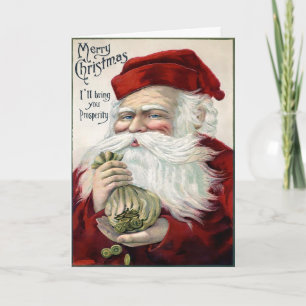 Vintage Money Bags Santa Holiday Card