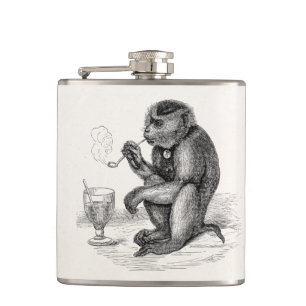 Vintage Monkey Smoking a Pipe Monkeys  Animal Hip Flask