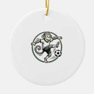 Vintage Monkey Soccer Player Engraving Shirt Desig Ceramic Ornament