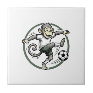 Vintage Monkey Soccer Player Engraving Shirt Desig Ceramic Tile