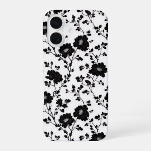 Vintage Monochrome Black Flower Toile Nature iPhone 16 Case
