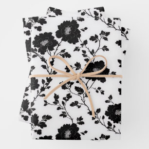 Vintage Monochrome Black Flower Toile Nature Wrapping Paper Sheet