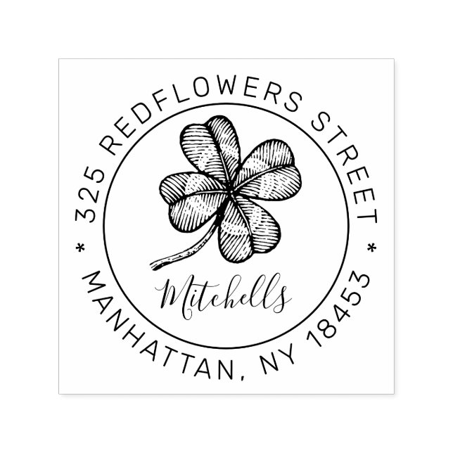 Vintage monogram Address Stamp with lucky clover. (Design)