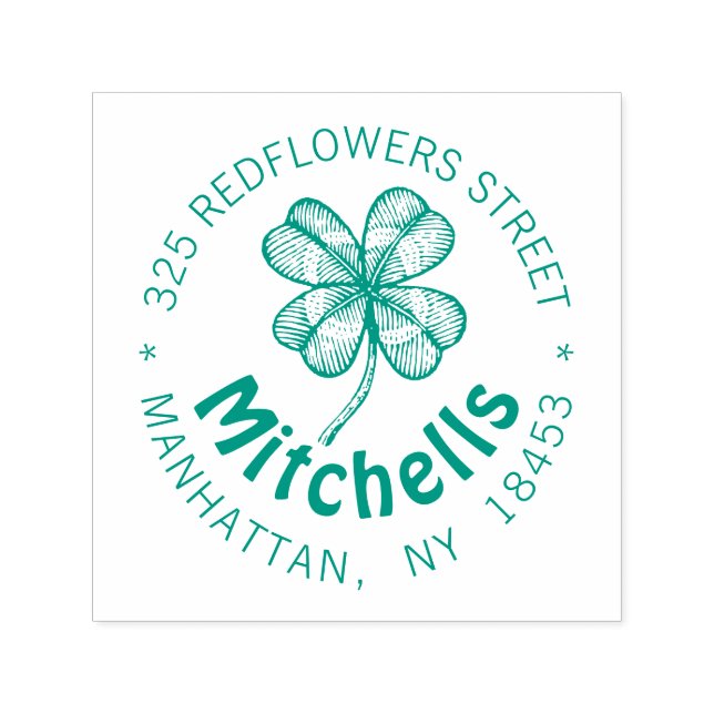 Vintage monogram Address Stamp with lucky clover. (Design)