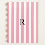 Vintage Monogram Baby Pink & White Stripes Striped Planner<br><div class="desc">Modern vintage striped design. Vertical stripes pattern design in chic french classic elegant pink and white colour.</div>