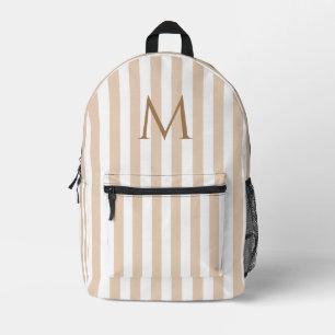 Vintage Monogram Beige & White Stripes Striped Printed Backpack