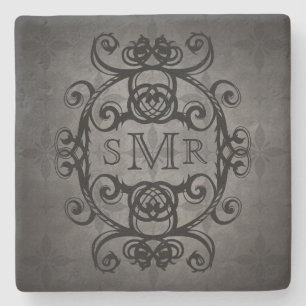 Vintage monogram black and grey stone coaster
